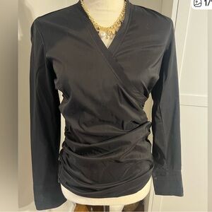Hugo Boss Black Ruched Wrap Blouse with Long Sleeves
